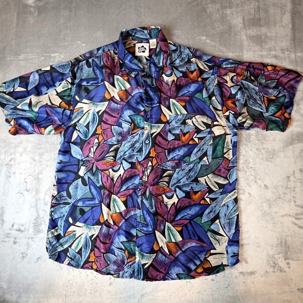 Hilo Hattie Large 100% silk Mens Tropical Hawaiian summer spring vacation